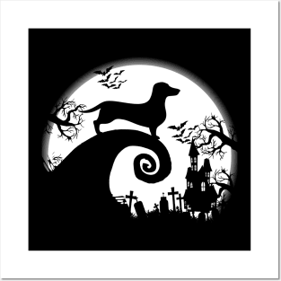 Dachshund and Halloween Moon Posters and Art